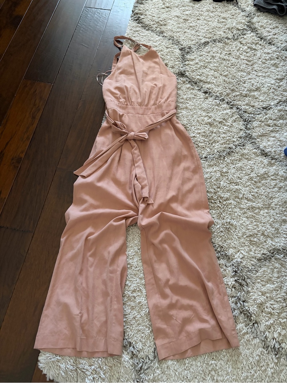 Zara Sleeveless Pink Wide-Leg Jumpsuit with Waist Tie